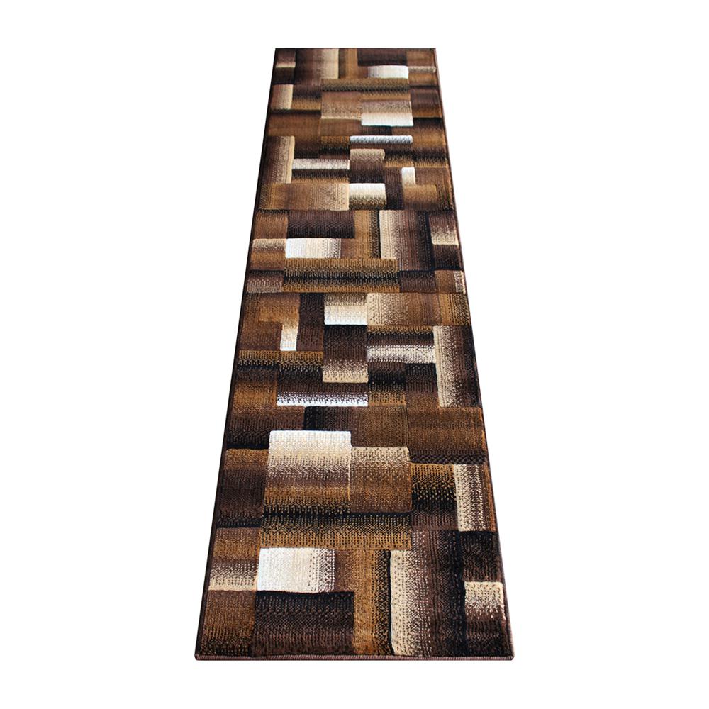 Elio Collection 2' x 7' Chocolate Color Blocked Area Rug - Olefin Rug with Jute Backing - Entryway, Living Room, or Bedroom. Picture 1
