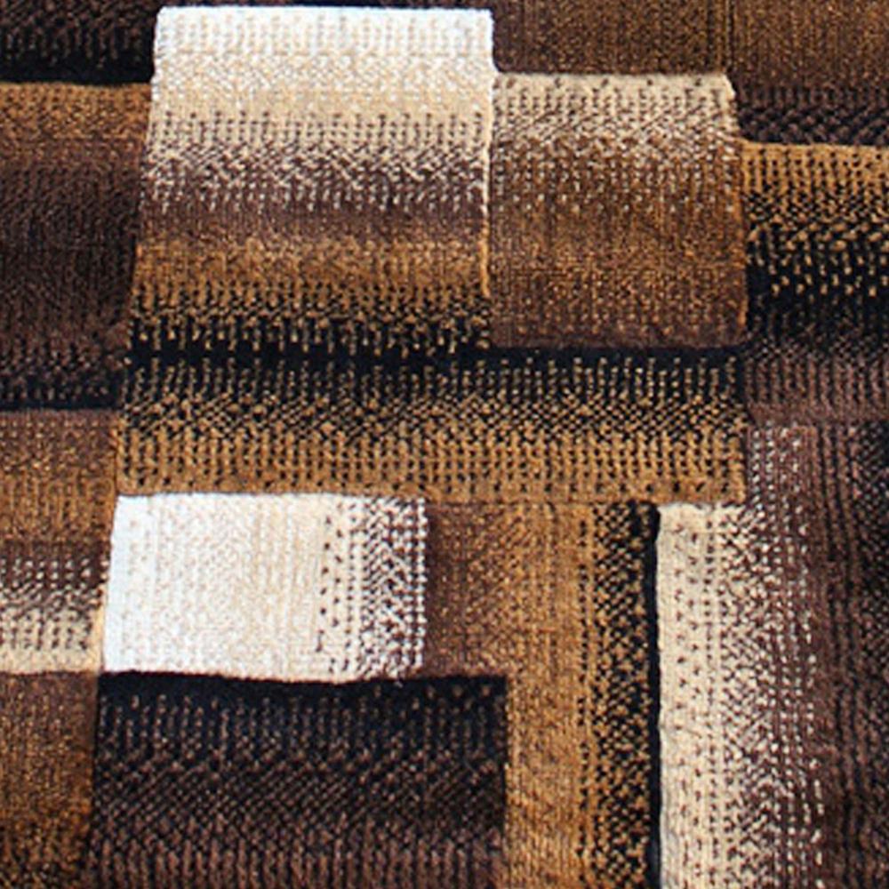 Elio Collection 2' x 7' Chocolate Color Blocked Area Rug - Olefin Rug with Jute Backing - Entryway, Living Room, or Bedroom. Picture 6