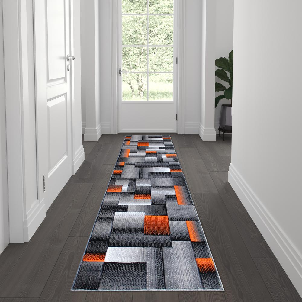 Elio Collection 2' x 7' Orange Color Blocked Area Rug - Olefin Rug with Jute Backing - Entryway, Living Room, or Bedroom. Picture 2