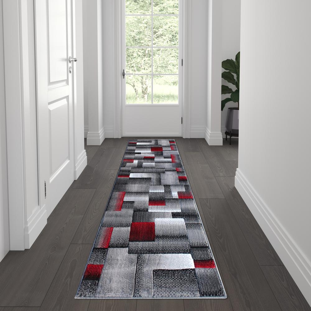 Elio Collection 2' x 7' Red Color Blocked Area Rug - Olefin Rug with Jute Backing - Entryway, Living Room, or Bedroom. Picture 2