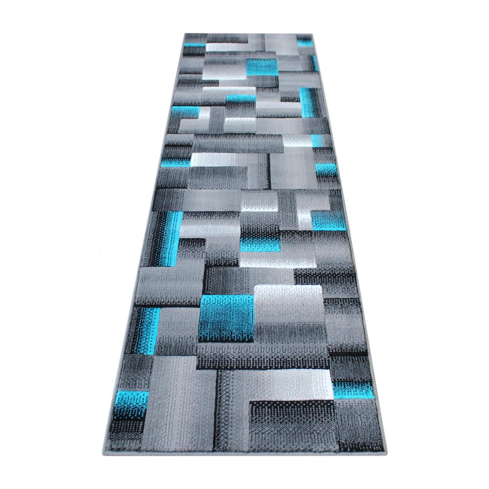 2' x 7' Turquoise Color Blocked Area Rug - Olefin Rug. Picture 1