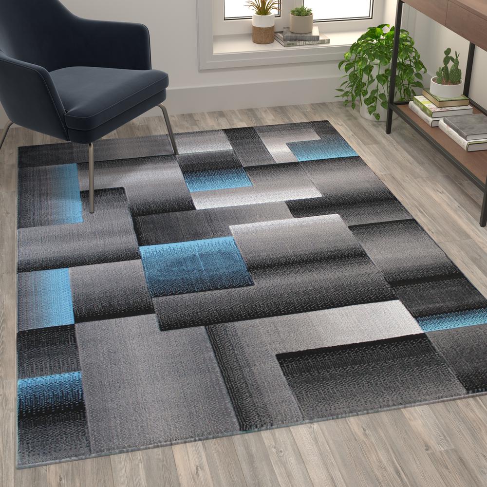 5' x 7' Blue Color Blocked Area Rug - Olefin Rug. Picture 2
