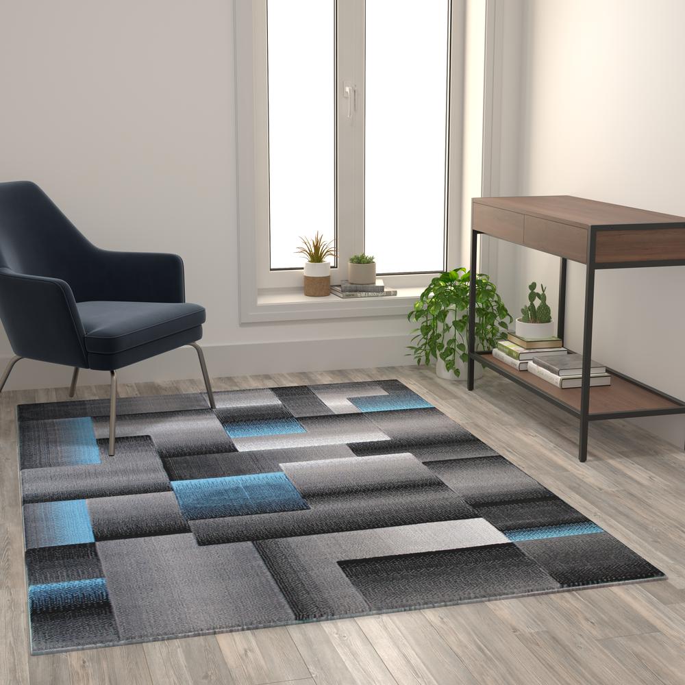 5' x 7' Blue Color Blocked Area Rug - Olefin Rug. Picture 5