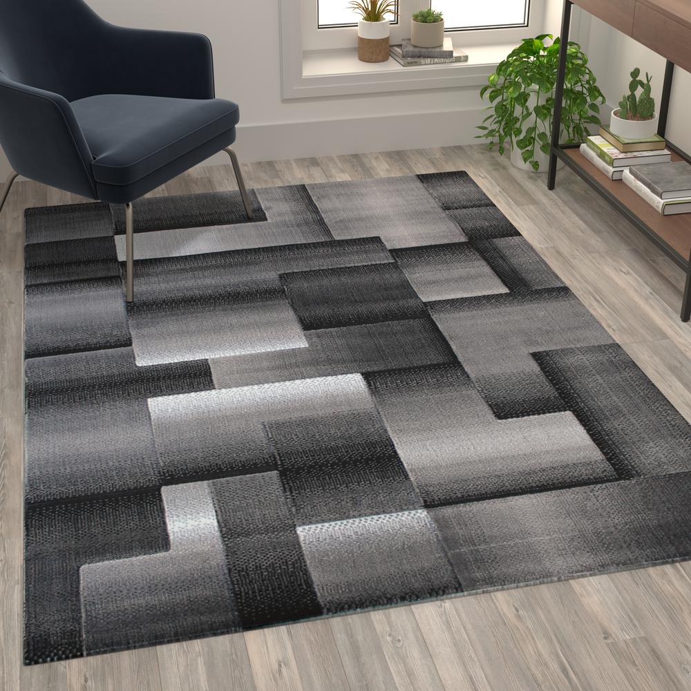 5' x 7' Gray Color Blocked Area Rug - Olefin Rug. Picture 2