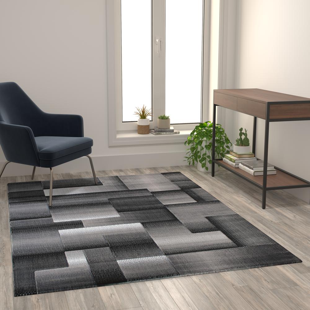 5' x 7' Gray Color Blocked Area Rug - Olefin Rug. Picture 5