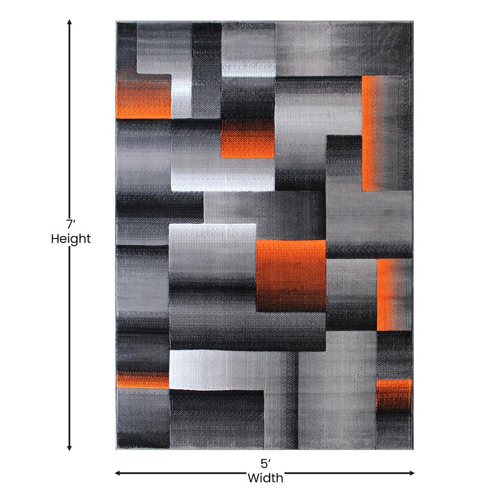 5' x 7' Orange Color Blocked Area Rug - Olefin Rug. Picture 4
