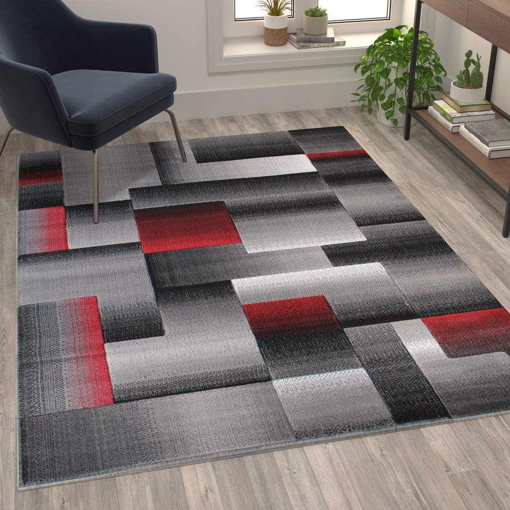 5' x 7' Red Color Blocked Area Rug - Olefin Rug. Picture 2