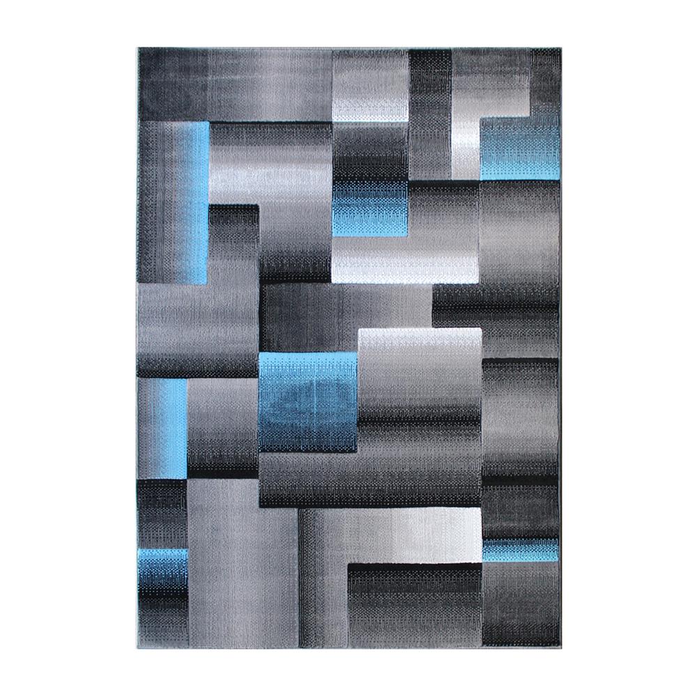 6' x 9' Blue Color Blocked Area Rug - Olefin Rug. Picture 1