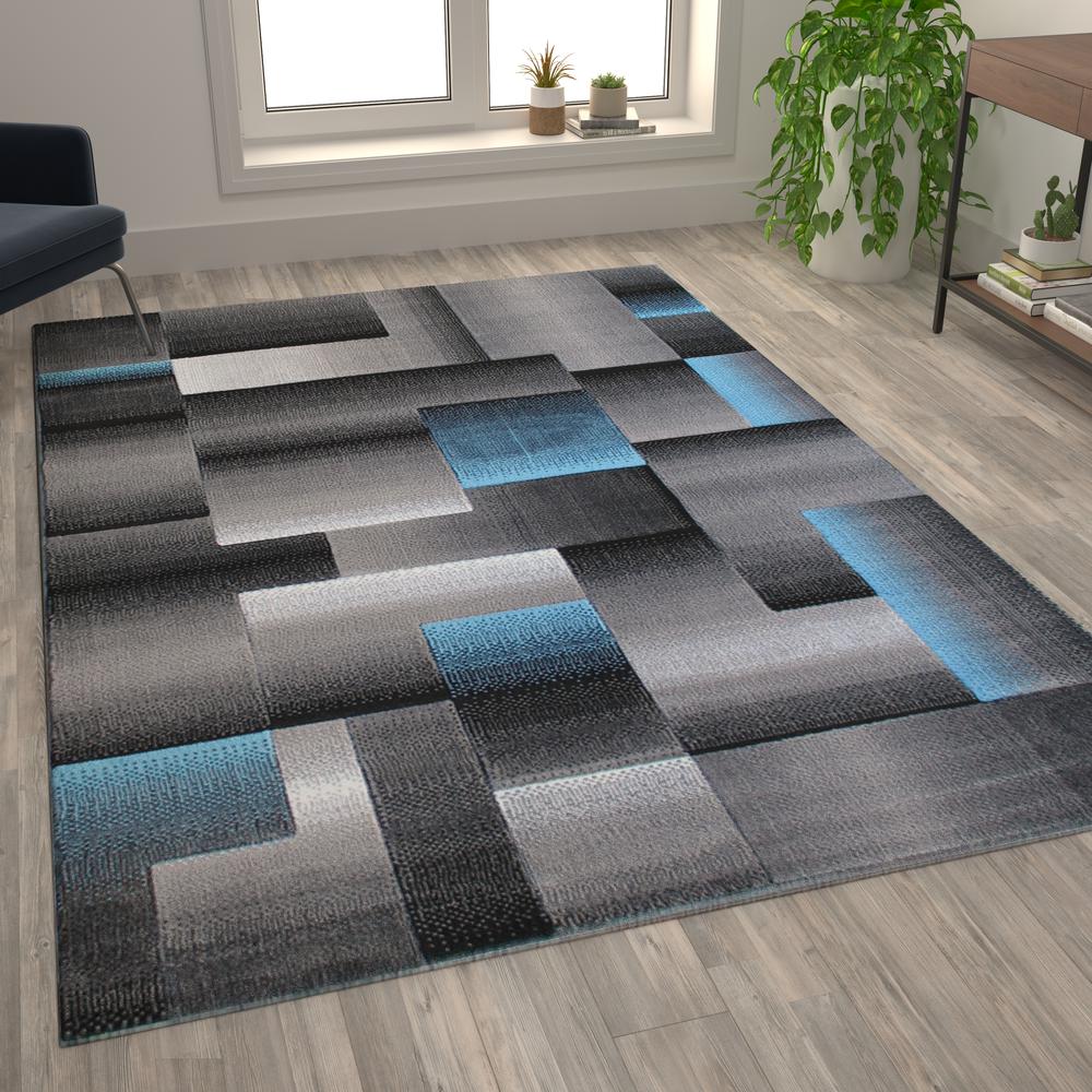 6' x 9' Blue Color Blocked Area Rug - Olefin Rug. Picture 2