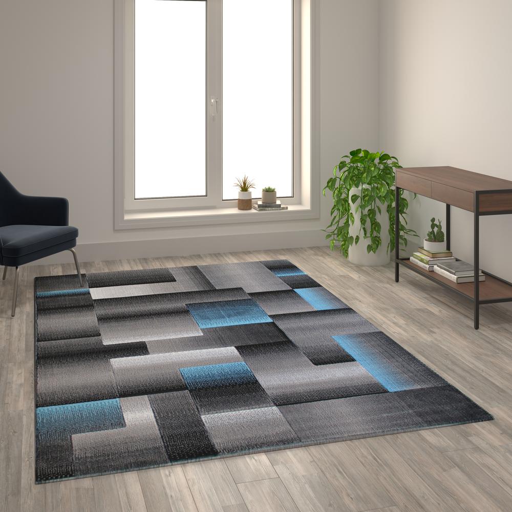 6' x 9' Blue Color Blocked Area Rug - Olefin Rug. Picture 5