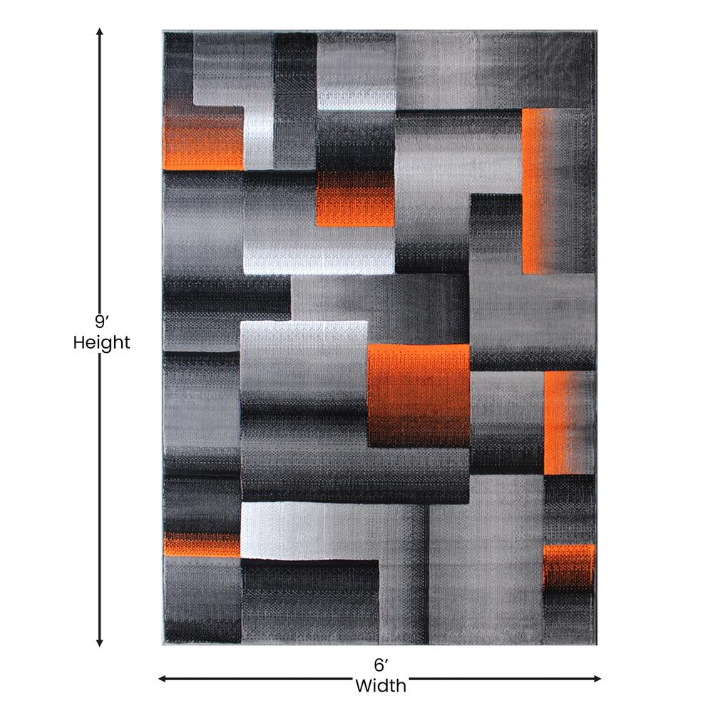 6' x 9' Orange Color Blocked Area Rug - Olefin Rug. Picture 4