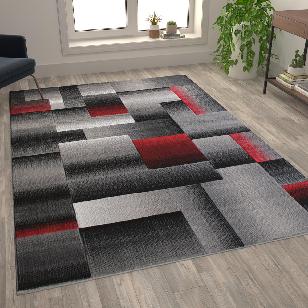 6' x 9' Red Color Blocked Area Rug - Olefin Rug. Picture 2