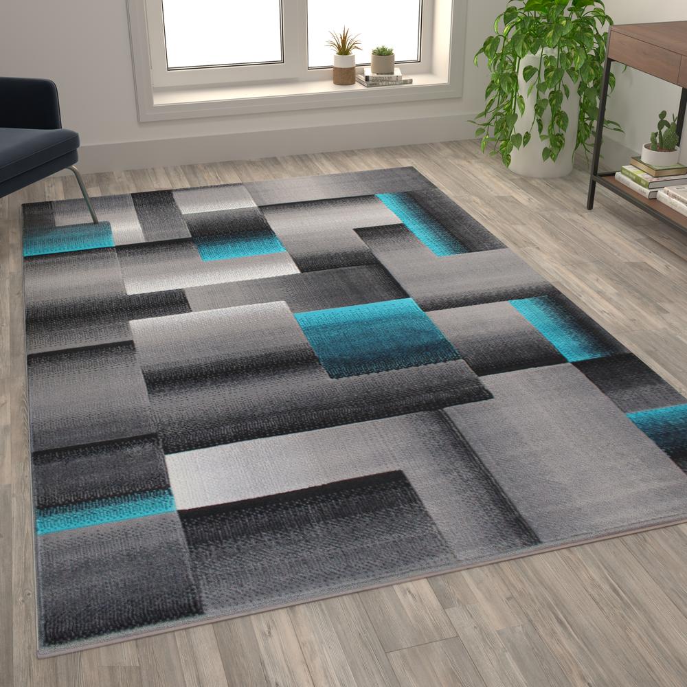6' x 9' Turquoise Color Blocked Area Rug - Olefin Rug. Picture 2