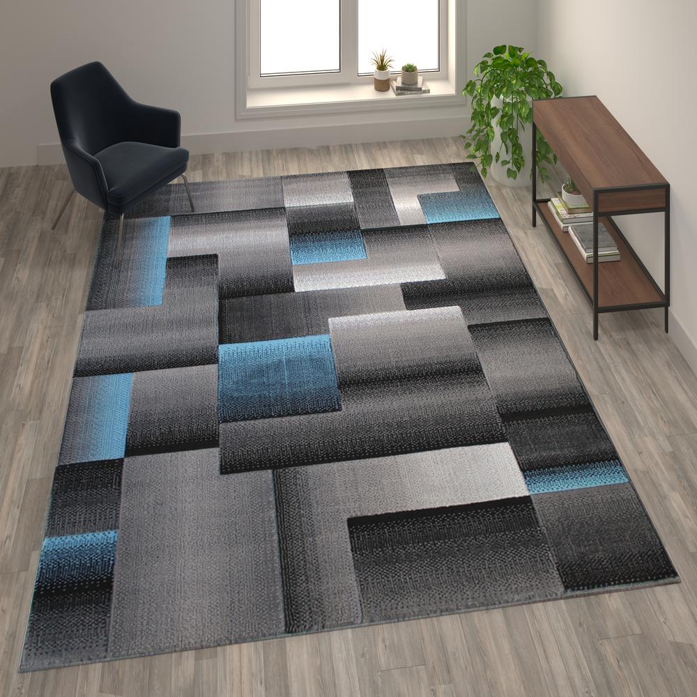 8' x 10' Blue Color Blocked Area Rug - Olefin Rug. Picture 2