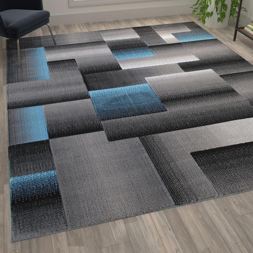 8' x 10' Blue Color Blocked Area Rug - Olefin Rug. Picture 5