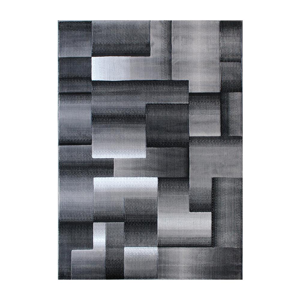Elio Collection 8' x 10' Gray Color Blocked Area Rug - Olefin Rug with Jute Backing - Entryway, Living Room, or Bedroom. Picture 1