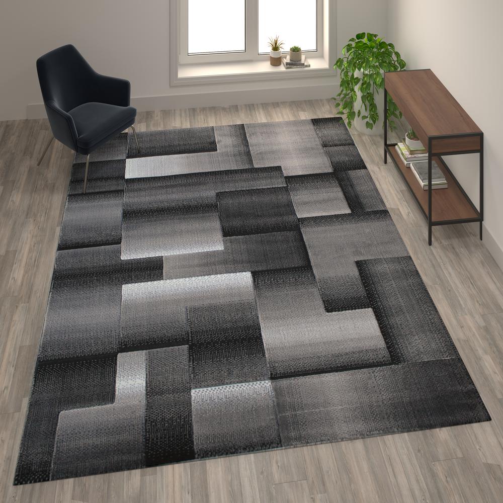 Elio Collection 8' x 10' Gray Color Blocked Area Rug - Olefin Rug with Jute Backing - Entryway, Living Room, or Bedroom. Picture 2