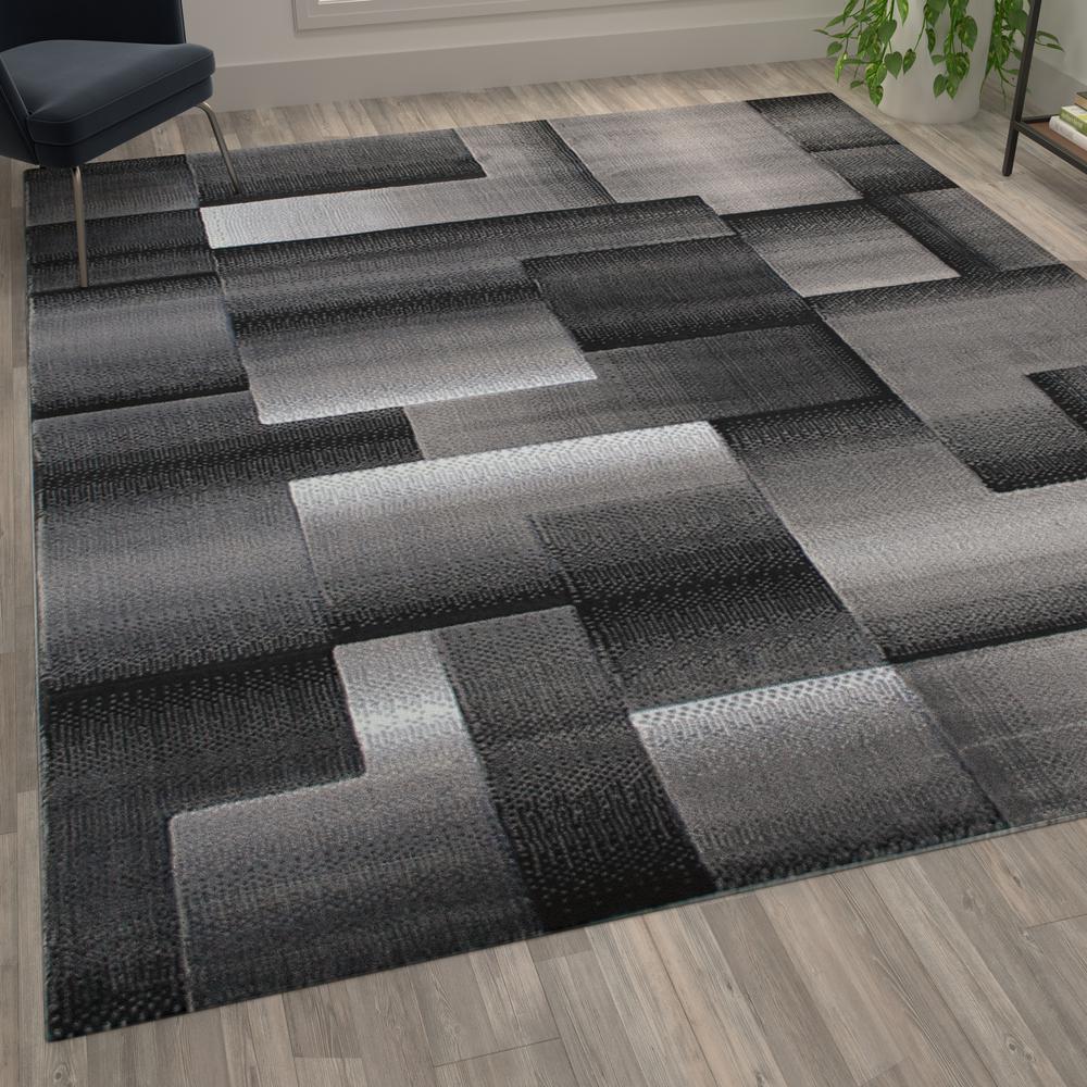 Elio Collection 8' x 10' Gray Color Blocked Area Rug - Olefin Rug with Jute Backing - Entryway, Living Room, or Bedroom. Picture 5