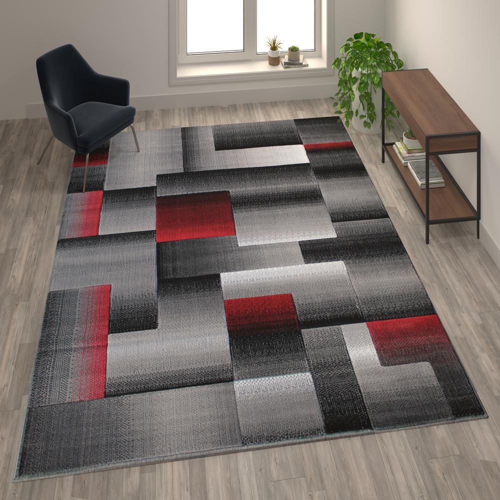 8' x 10' Red Color Blocked Area Rug - Olefin Rug. Picture 2