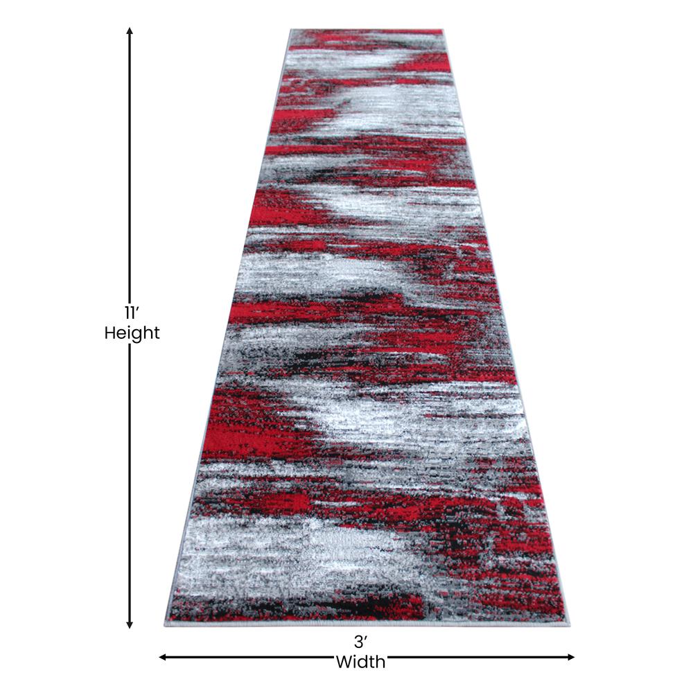 2' x 10' Red Abstract Area Rug - Olefin Rug. Picture 4