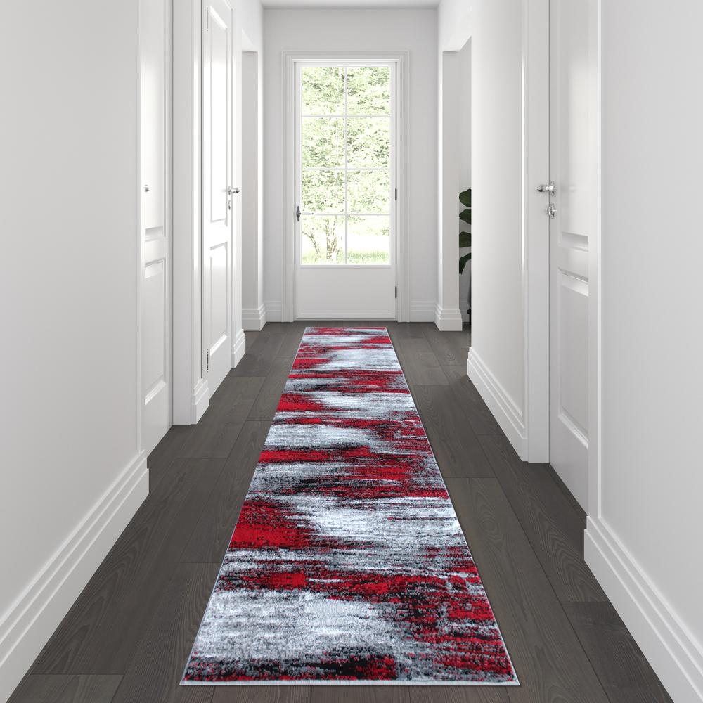 2' x 10' Red Abstract Area Rug - Olefin Rug. Picture 2