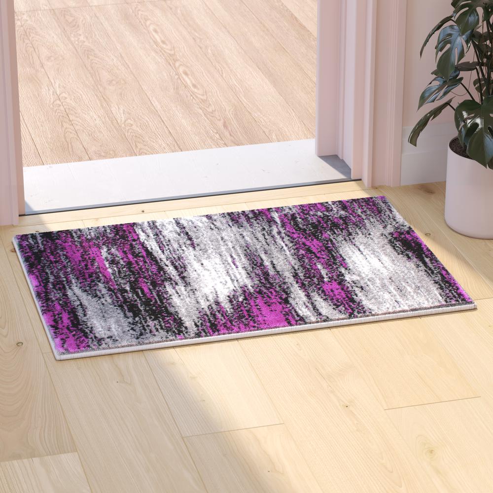 2' x 3' Purple Abstract Scraped Area Rug - Olefin Rug. Picture 2