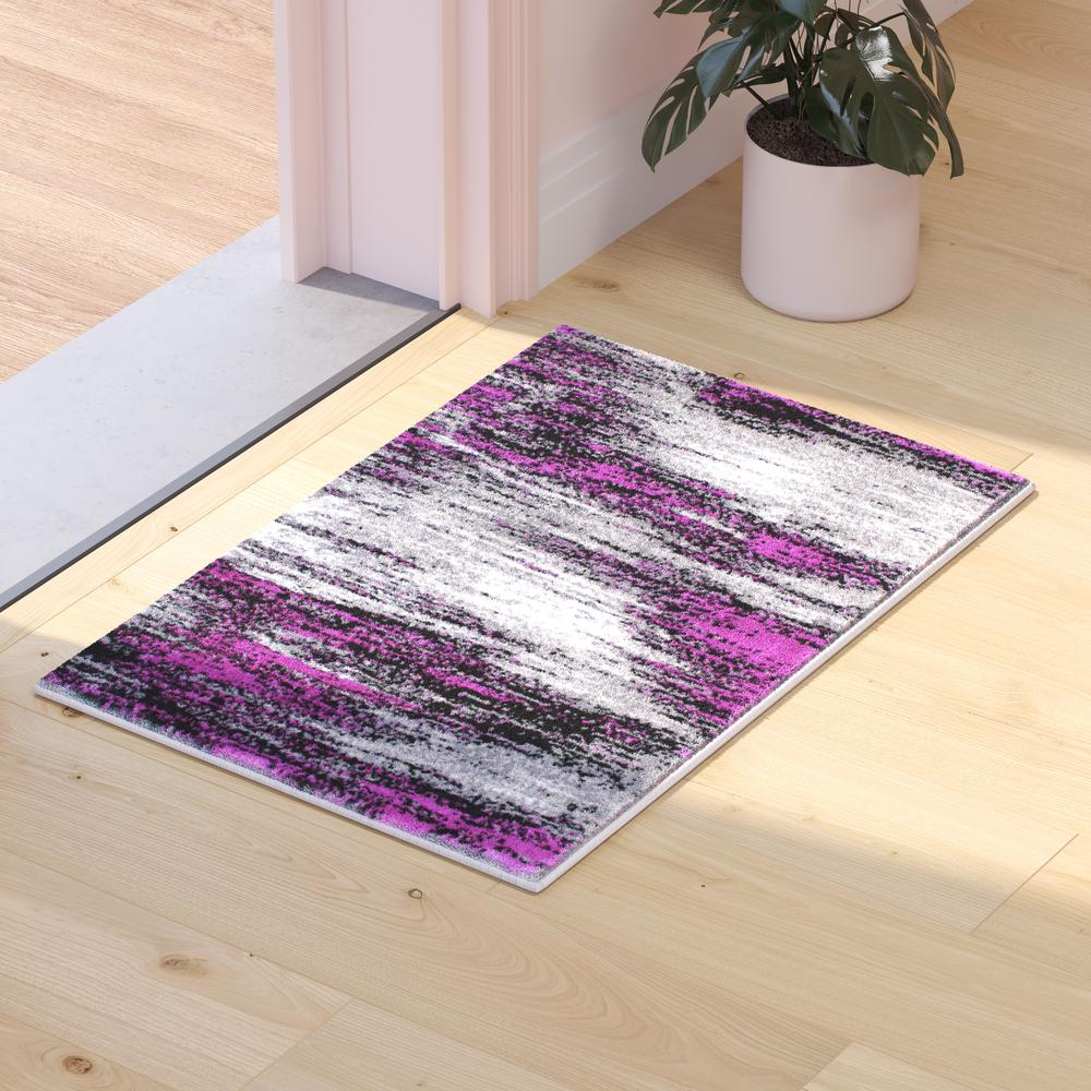 2' x 3' Purple Abstract Scraped Area Rug - Olefin Rug. Picture 5