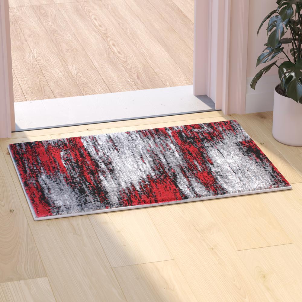 2' x 3' Red Abstract Scraped Area Rug - Olefin Rug. Picture 2