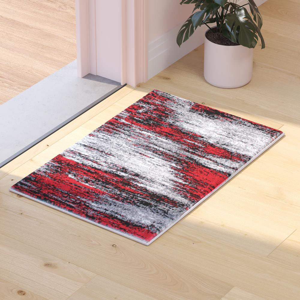 2' x 3' Red Abstract Scraped Area Rug - Olefin Rug. Picture 5