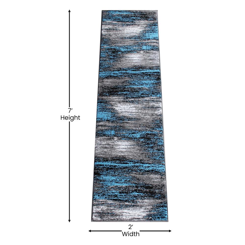 Rylan Collection 2' x 7' Blue Abstract Area Rug - Olefin Rug with Jute Backing for Hallway, Entryway, Bedroom, Living Room. Picture 4