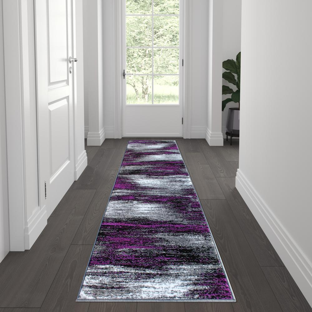 2' x 7' Purple Abstract Area Rug - Olefin Rug. Picture 2