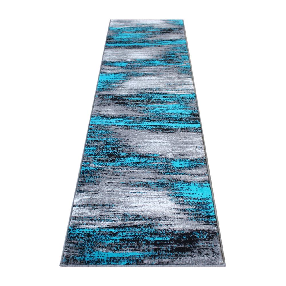 2' x 7' Turquoise Abstract Area Rug-Olefin Rug. Picture 1