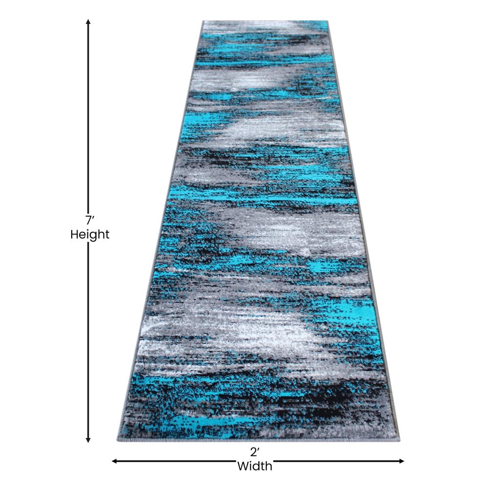 2' x 7' Turquoise Abstract Area Rug-Olefin Rug. Picture 4