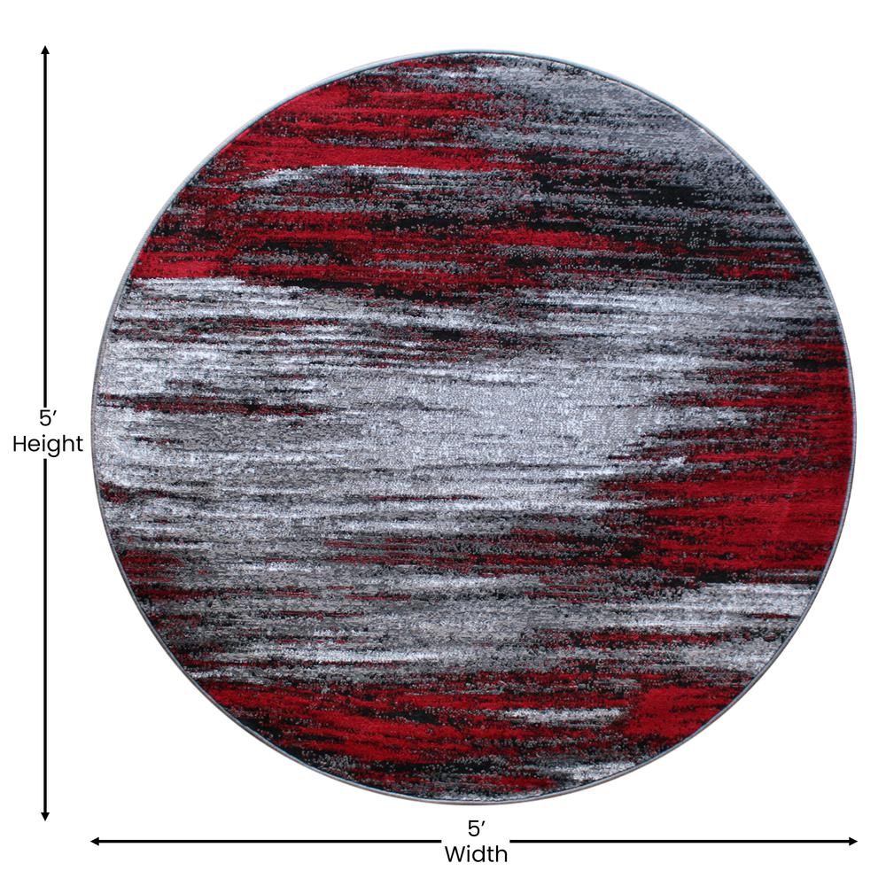 5' x 5' Round Red Abstract Area Rug - Olefin Rugs. Picture 4