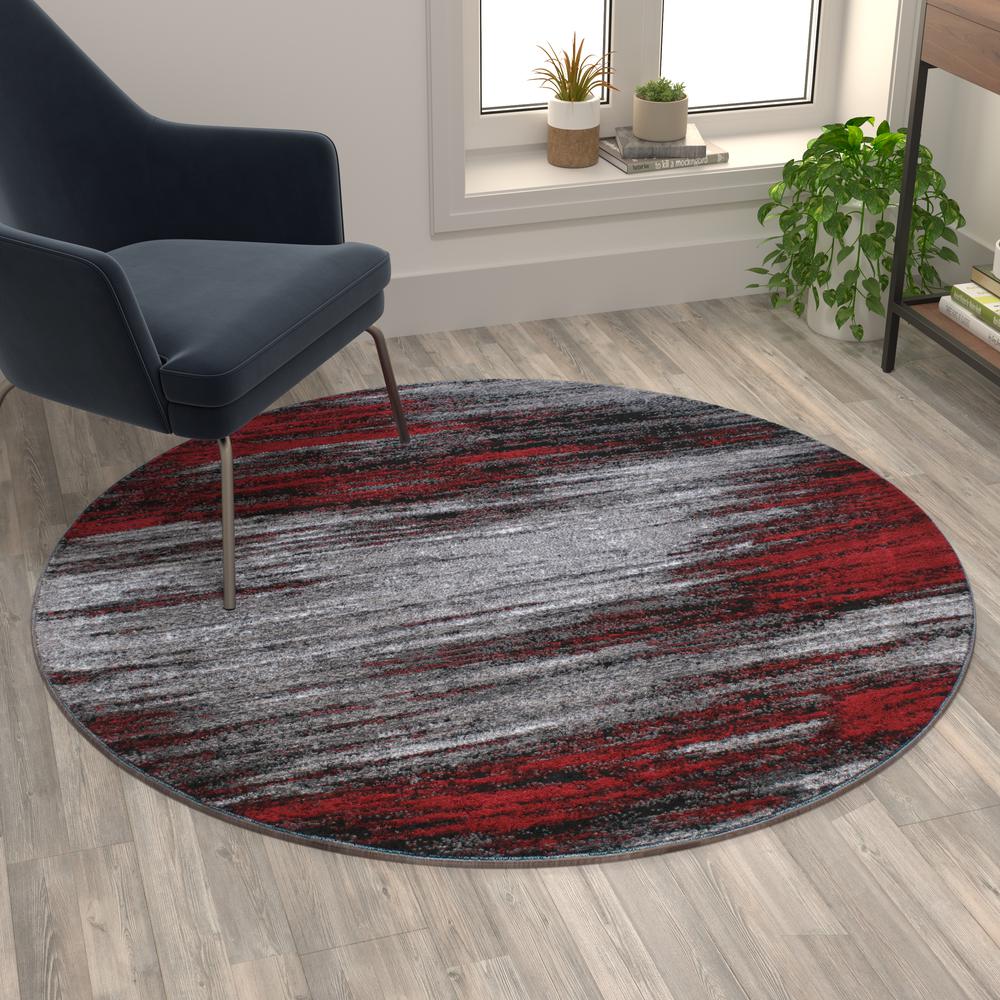 5' x 5' Round Red Abstract Area Rug - Olefin Rugs. Picture 2