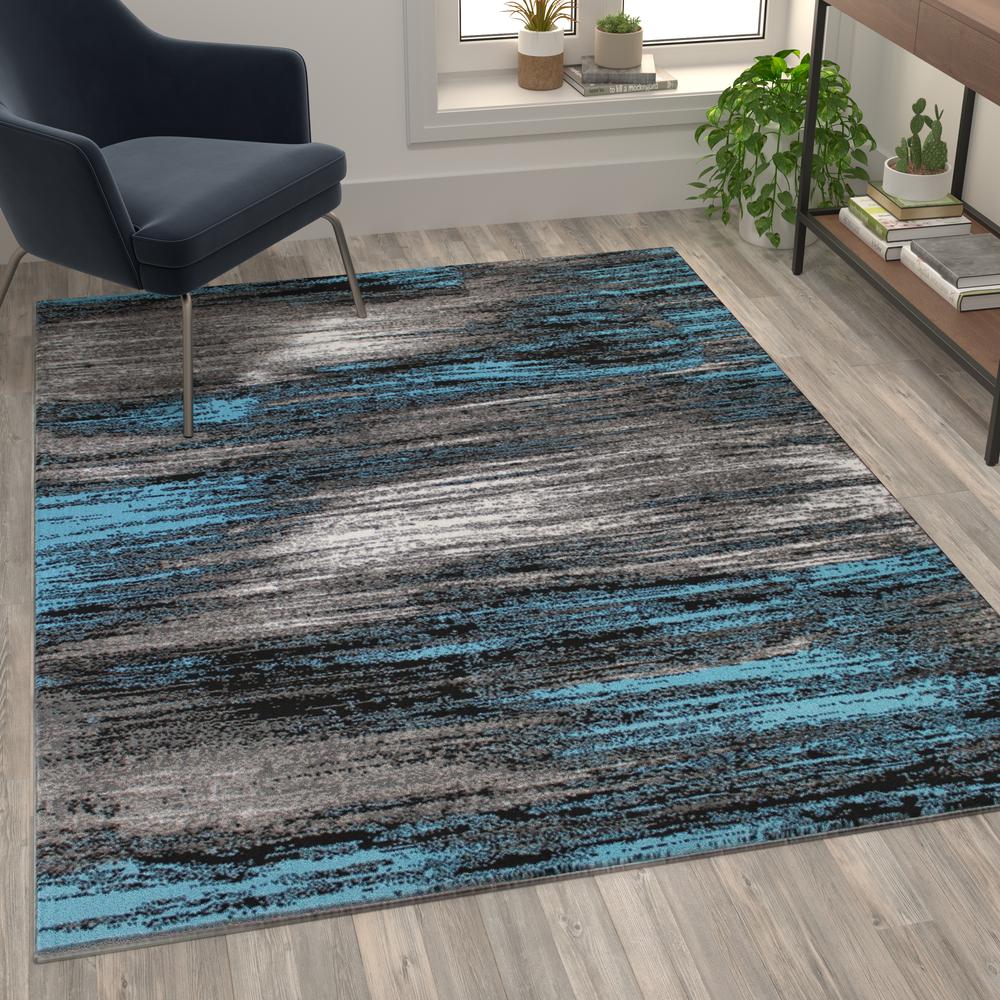 Rylan Collection 5' x 7' Blue Scraped Design Area Rug - Olefin Rug with Jute Backing - Living Room, Bedroom, Entryway. Picture 2