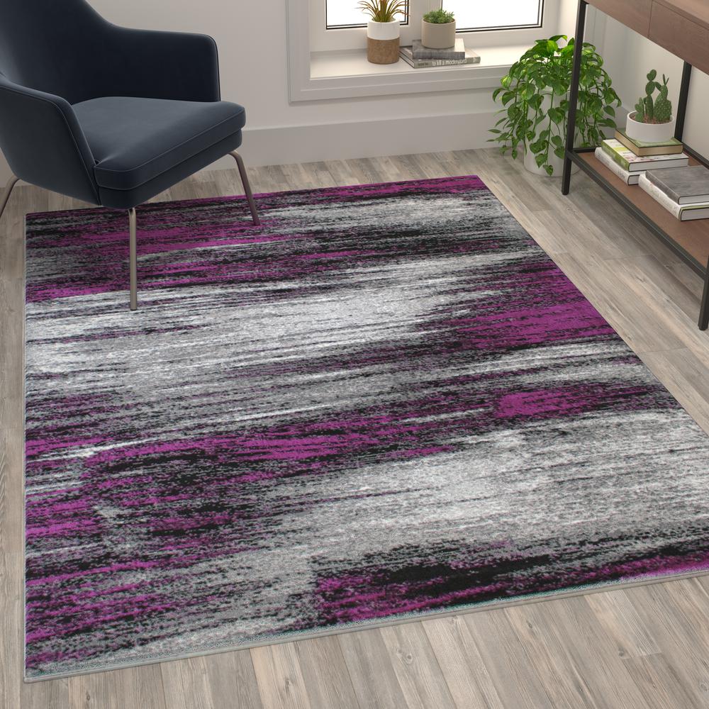 5' x 7' Purple Scraped Design Area Rug - Olefin Rug with Jute Backing. Picture 2