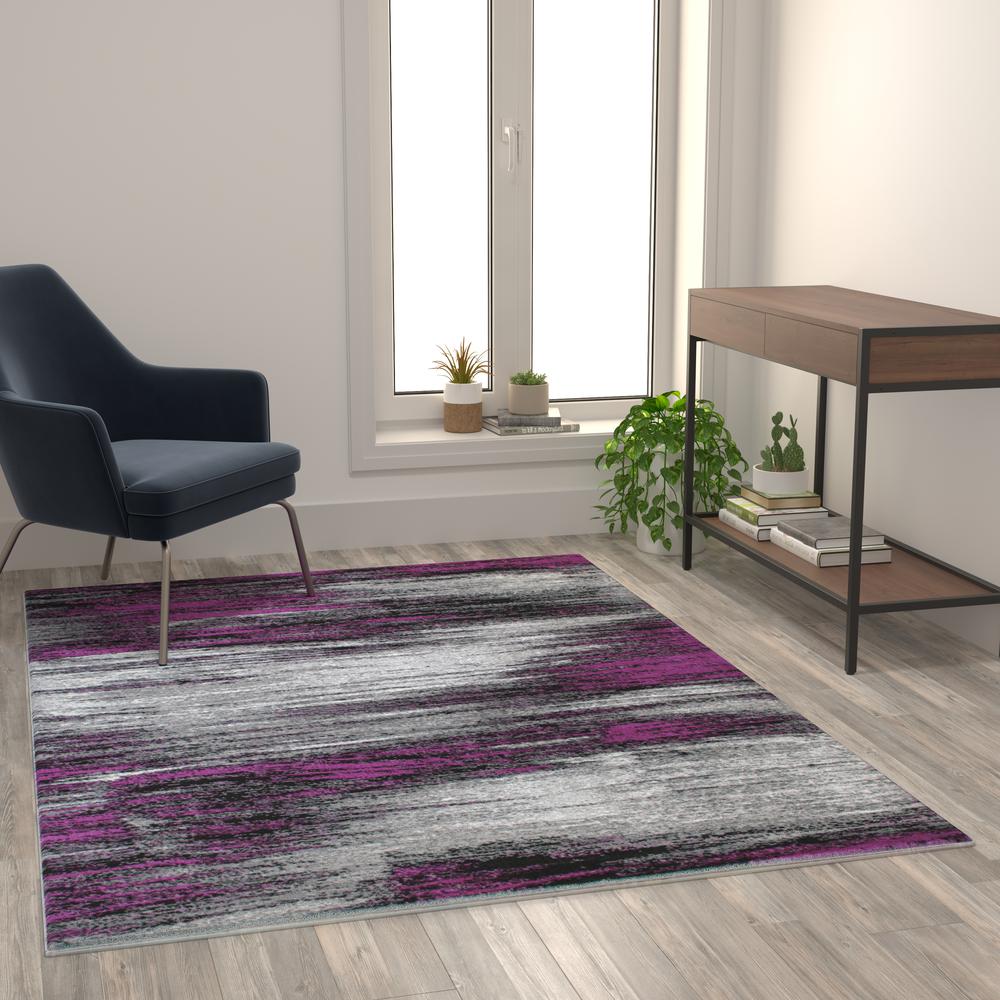 5' x 7' Purple Scraped Design Area Rug - Olefin Rug with Jute Backing. Picture 5