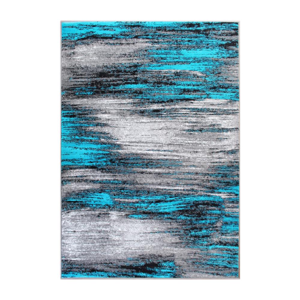 5' x 7' Turquoise Scraped Design Area Rug - Olefin Rug with Jute Backing. Picture 1