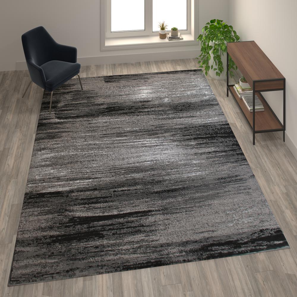 Rylan Collection 6' x 9' Gray Scraped Design Area Rug - Olefin Rug with Jute Backing - Living Room, Bedroom, Entryway. Picture 2