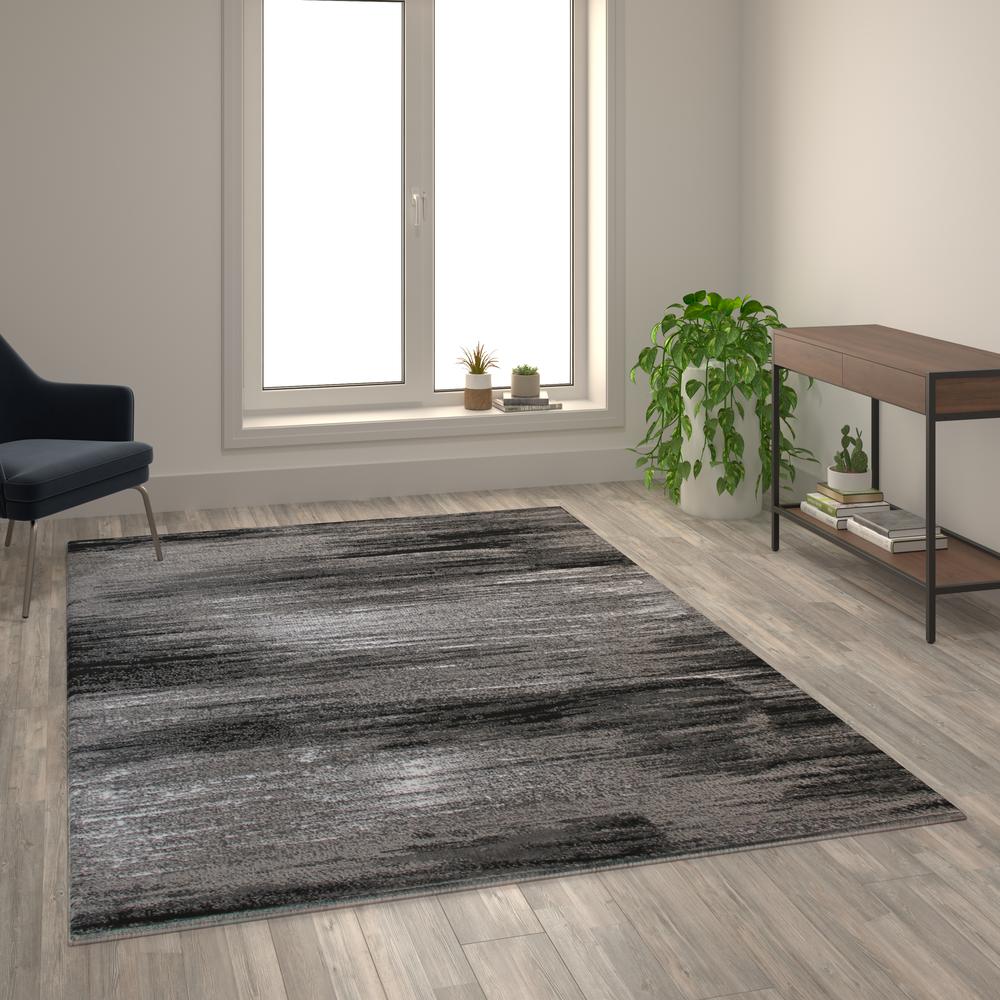 Rylan Collection 6' x 9' Gray Scraped Design Area Rug - Olefin Rug with Jute Backing - Living Room, Bedroom, Entryway. Picture 5