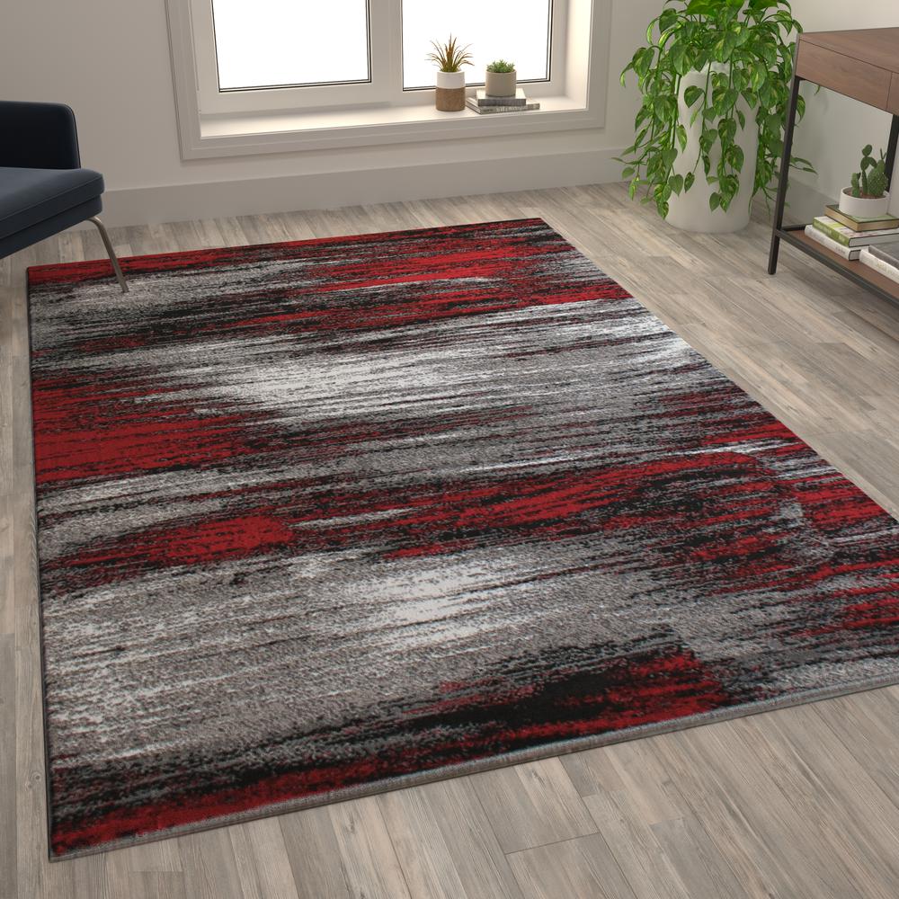 6' x 9' Red Scraped Design Area Rug - Olefin Rug with Jute Backing. Picture 2
