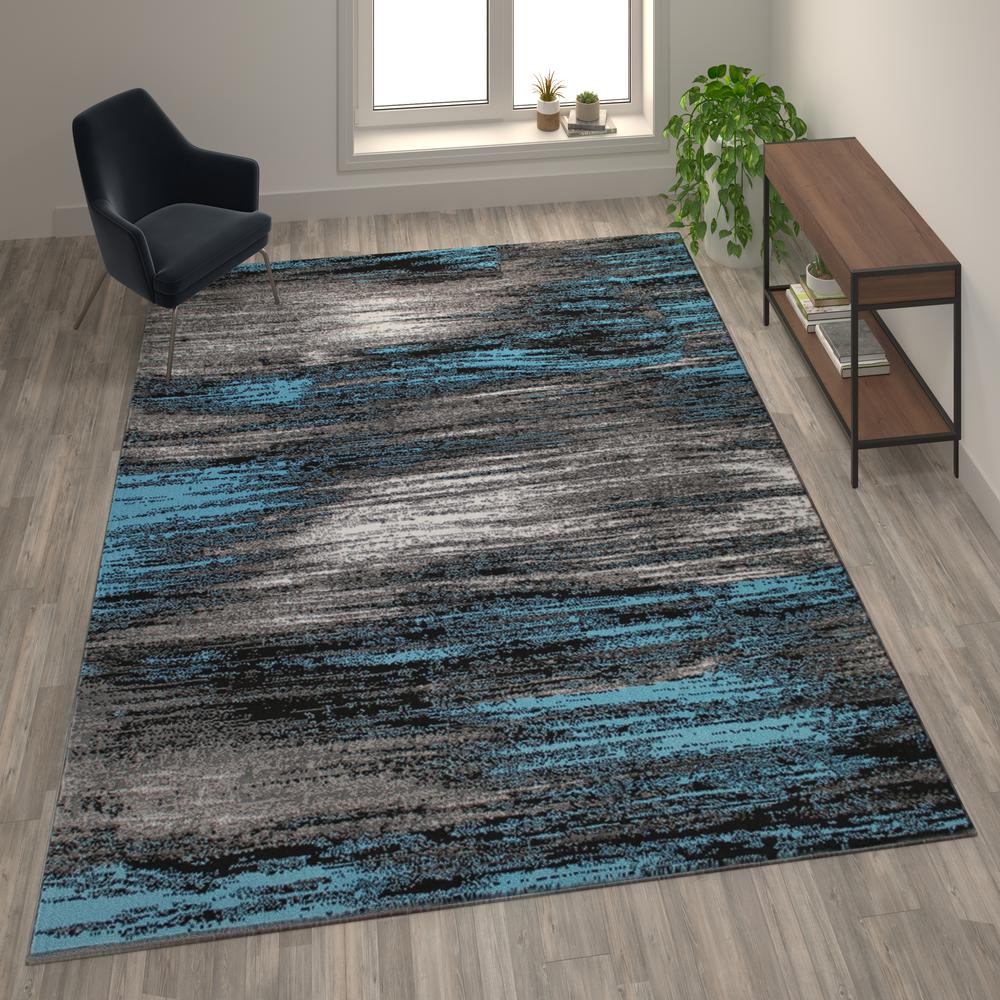 8' x 10' Blue Scraped Design Area Rug - Olefin Rug with Jute Backing. Picture 2