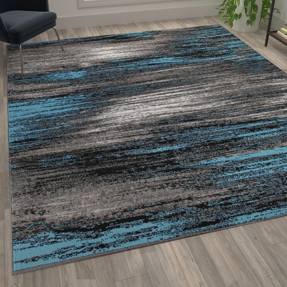 8' x 10' Blue Scraped Design Area Rug - Olefin Rug with Jute Backing. Picture 5