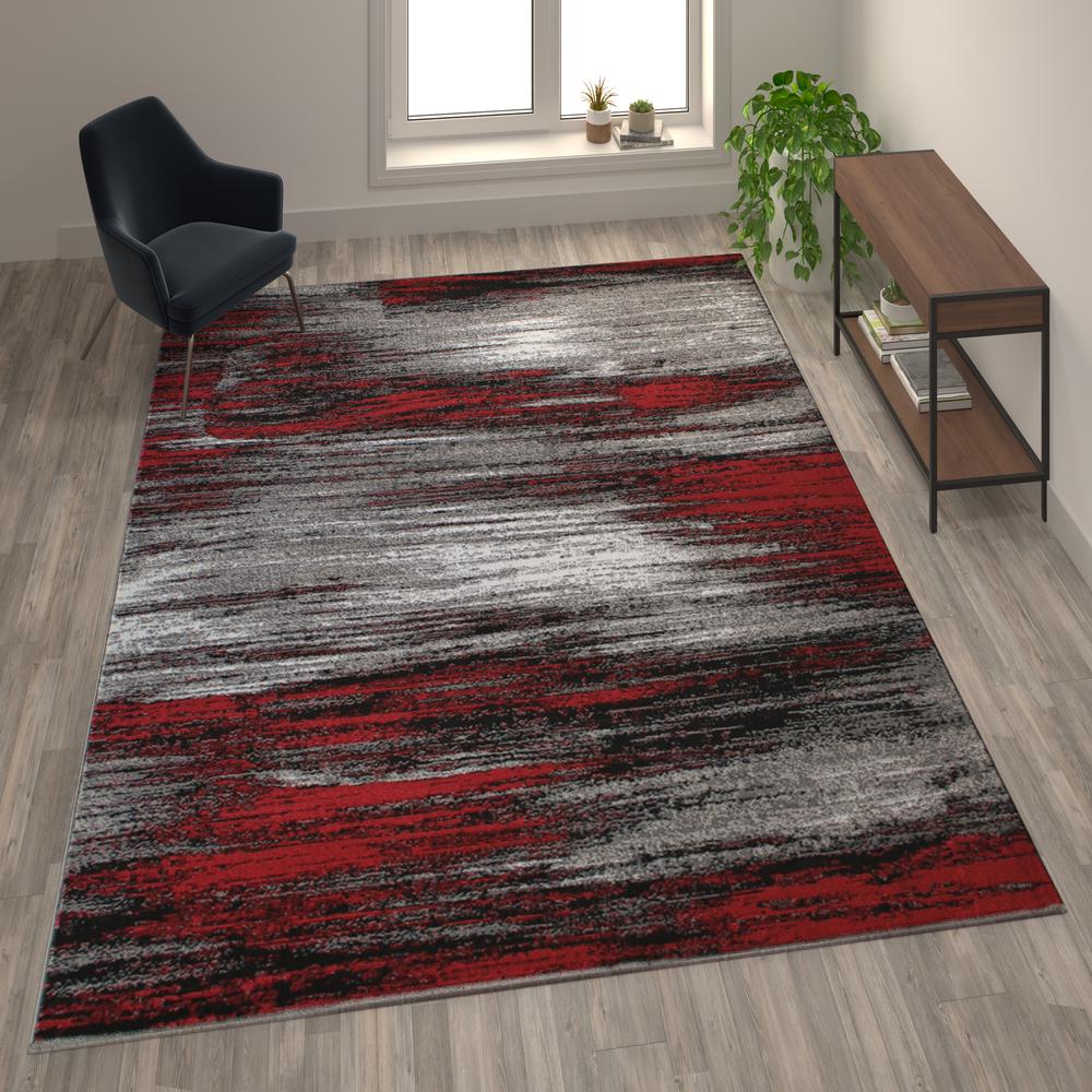 8' x 10' Red Scraped Design Area Rug - Olefin Rug with Jute Backing. Picture 2