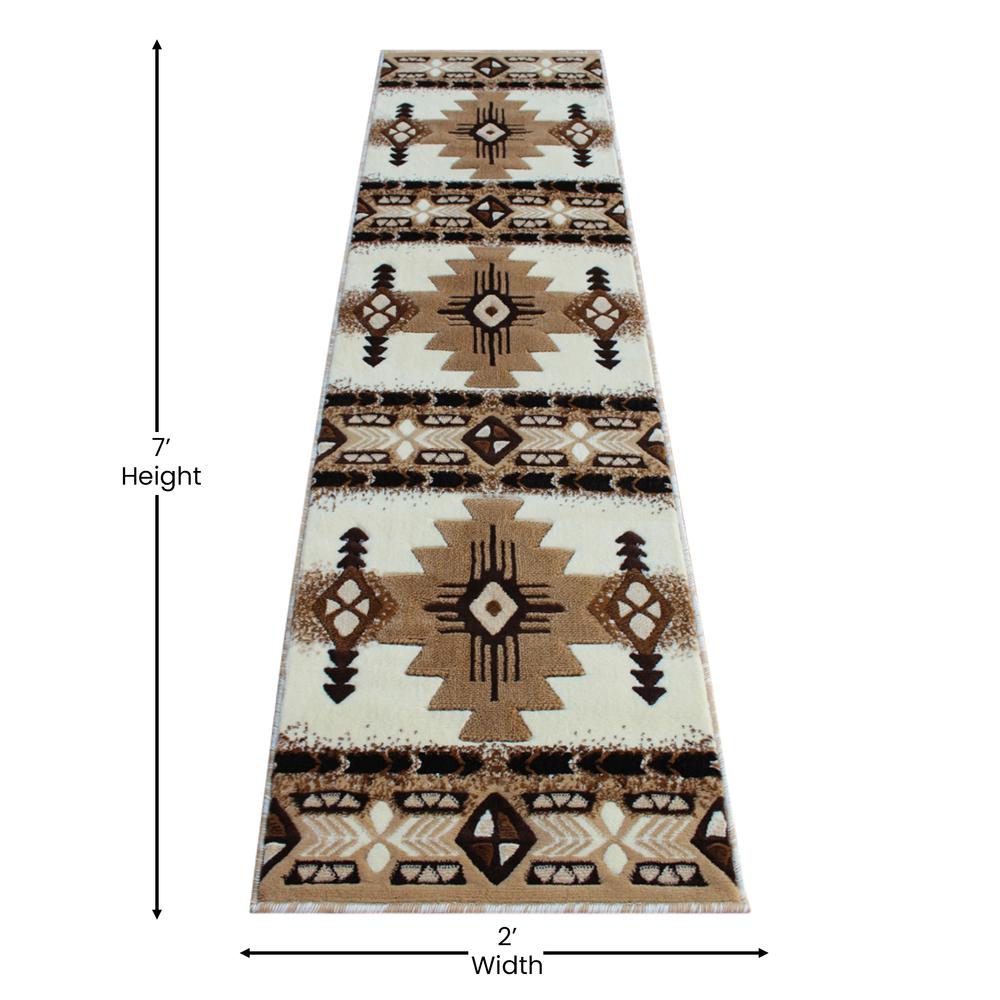Mohave Collection 2' x 7' Ivory Traditional Southwestern Style Area Rug - Olefin Fibers with Jute Backing. Picture 4