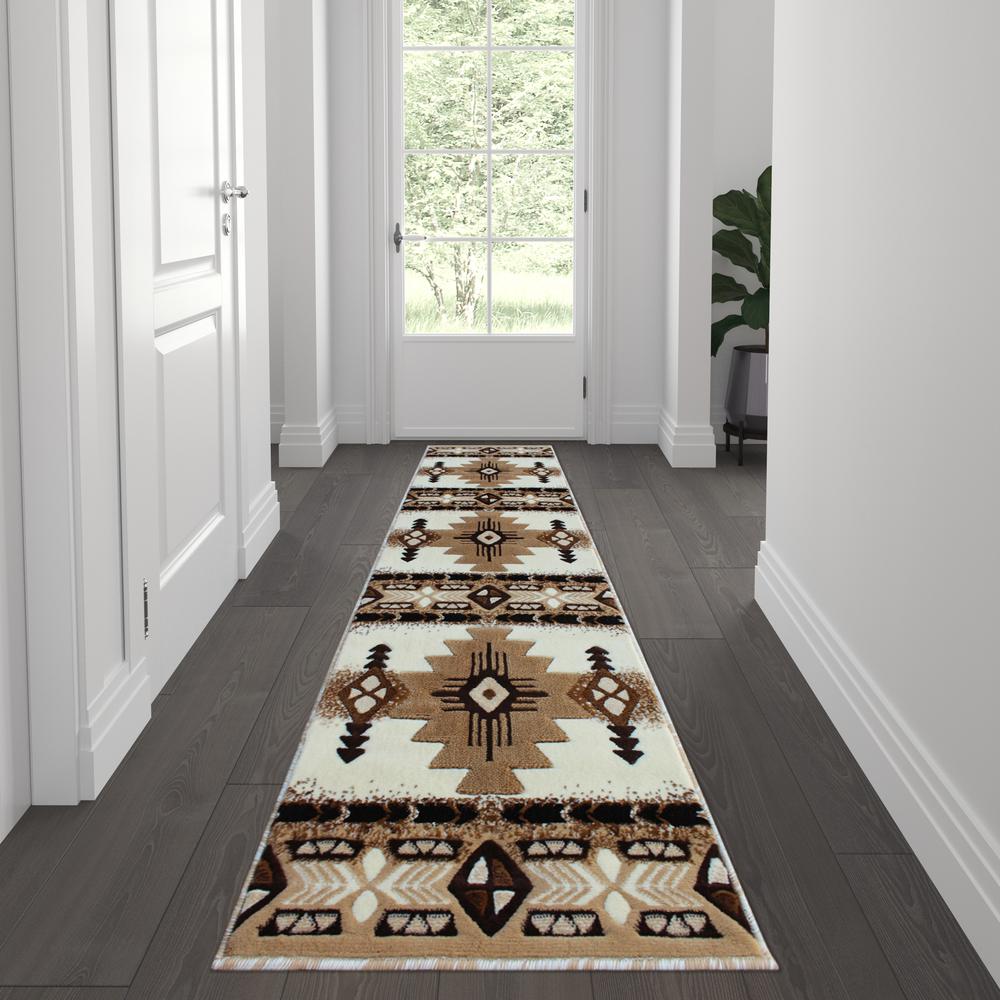 Mohave Collection 2' x 7' Ivory Traditional Southwestern Style Area Rug - Olefin Fibers with Jute Backing. Picture 2