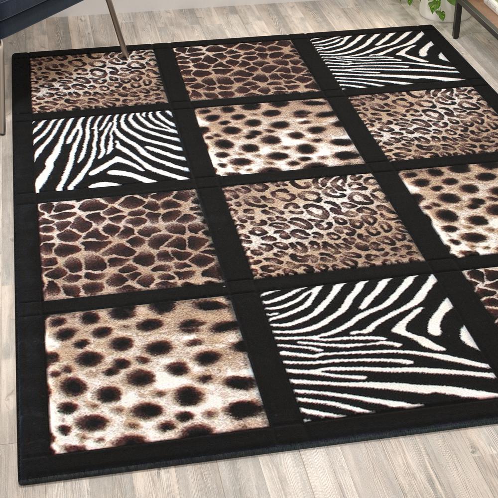 5' x 7' Area Rug with Cheetah, Leopard, Zebra and Giraffe Design Raised Squares. Picture 5