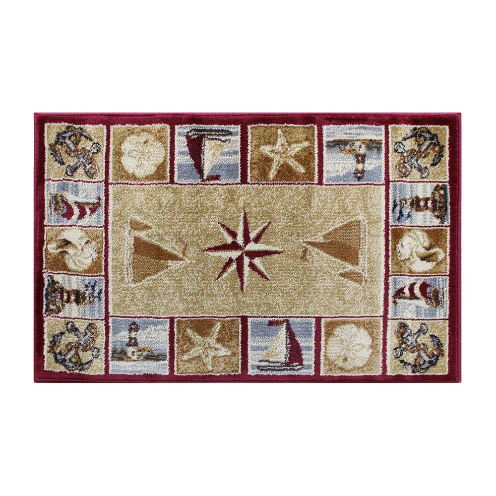 Plush 2' x 3' Beige Nautical Area Rug for Indoor Use. Picture 1
