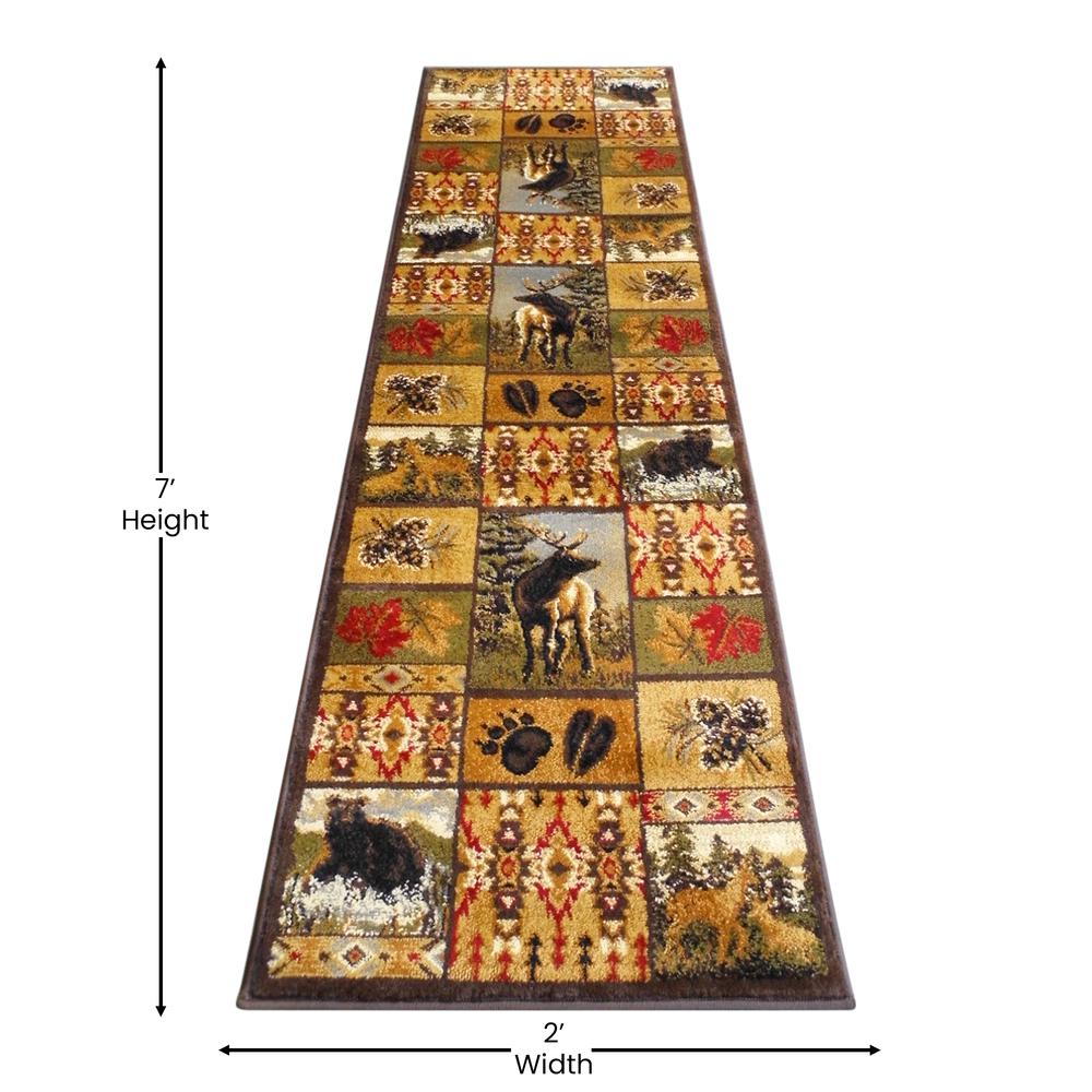 Beige 2' x 7' Wilderness Bear and Moose Area Rug with Jute Backing for Use. Picture 4